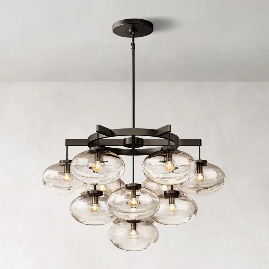 OEM New Arrival Modern Contemporary Design Celebrity Oval Glass Shade Nordic Pendant Light Bronze Round Chandelier