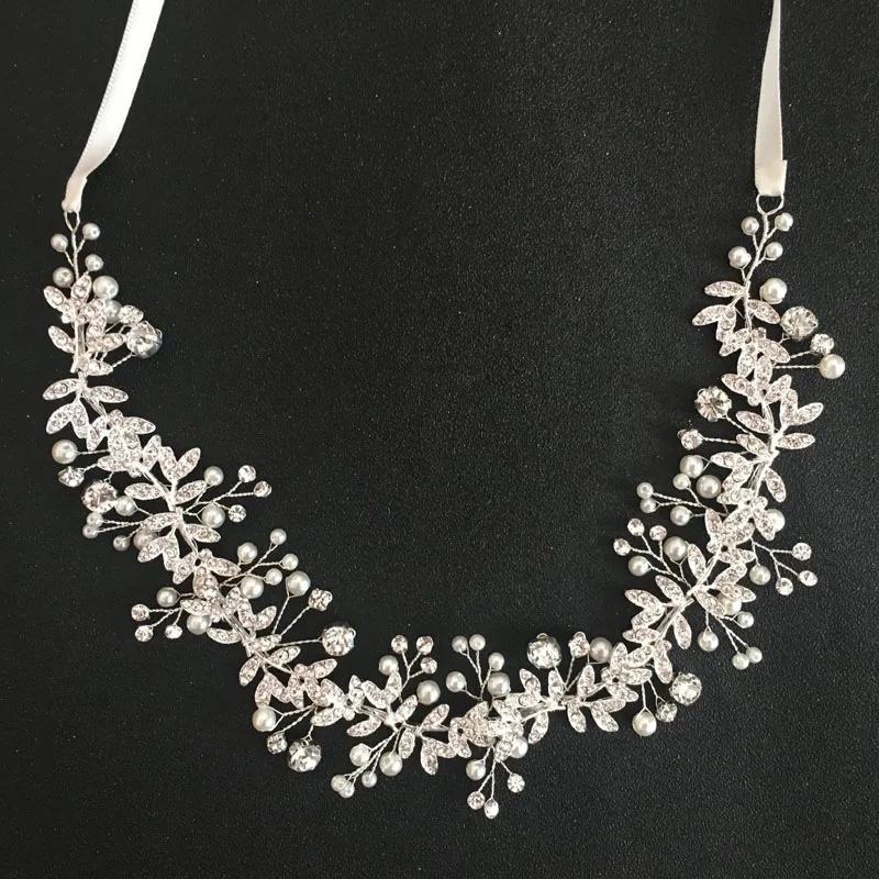 
SLBRIDAL Handmade Wired Crystal Rhinestones Pearls Wedding Hair accessories Hairband Bridal Headband Bridesmaids Women Jewelry 