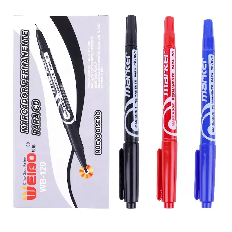 Wei Bo Tri Color Oil Based Marking Pen Double headed Waterproof Thin Head Hook Line Pen Oil Based Pen