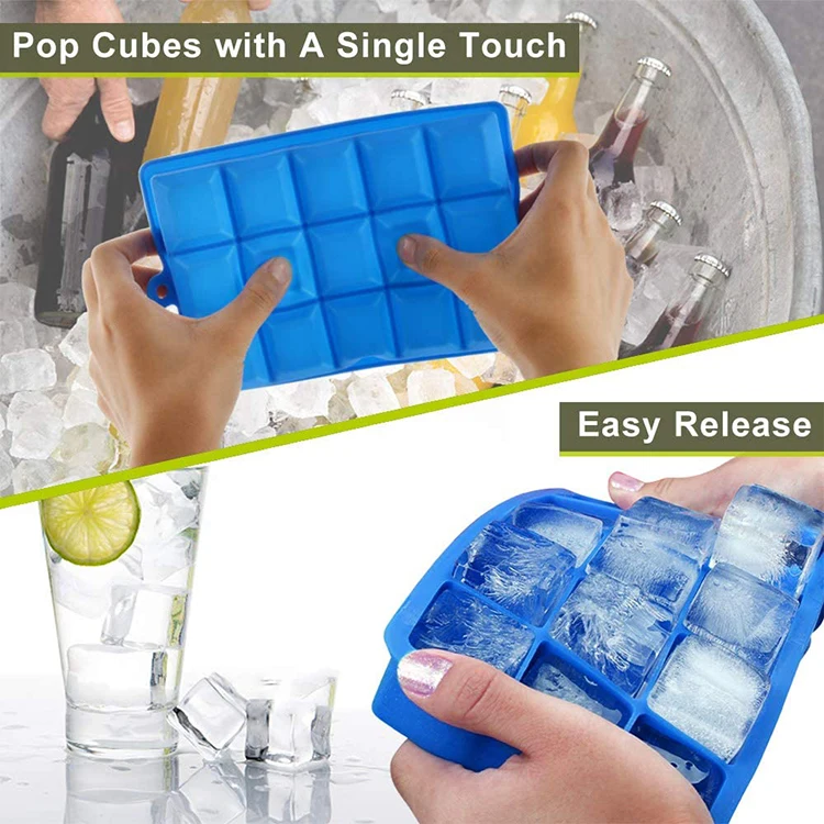 New 15 Holes Custom Silicone Ice Cube Tray With Lid Factory Price Food Grade Approved Silicone Ice Mold