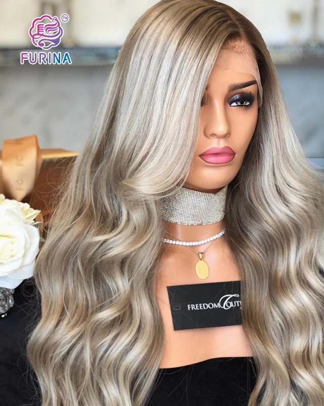 White women long wavy 26' Japanese fiber middle part ombre highlight synthetic lace wigs