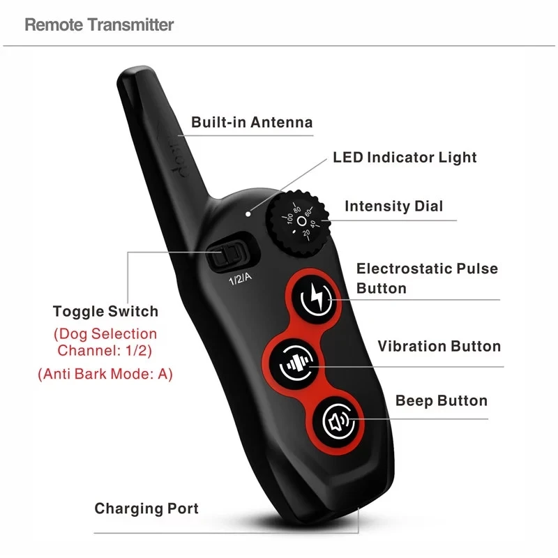 Dog Training Collar - Anti-Bark Collar w/3 Training Modes, Beep, Vibration, Shock Rechargeable Barking Remote Control