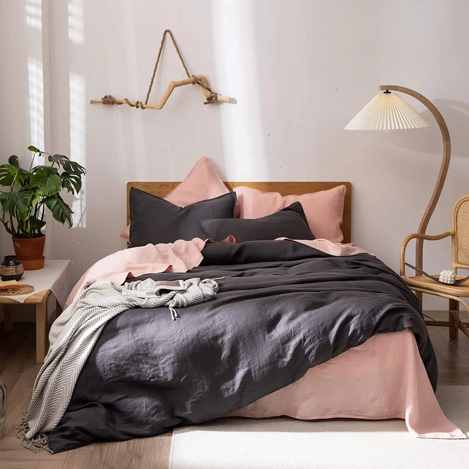 Pure and Natural Fiber 100% Hemp Solid Color 4pcs Quilt Cover Set Bedding Duvet Cover Set