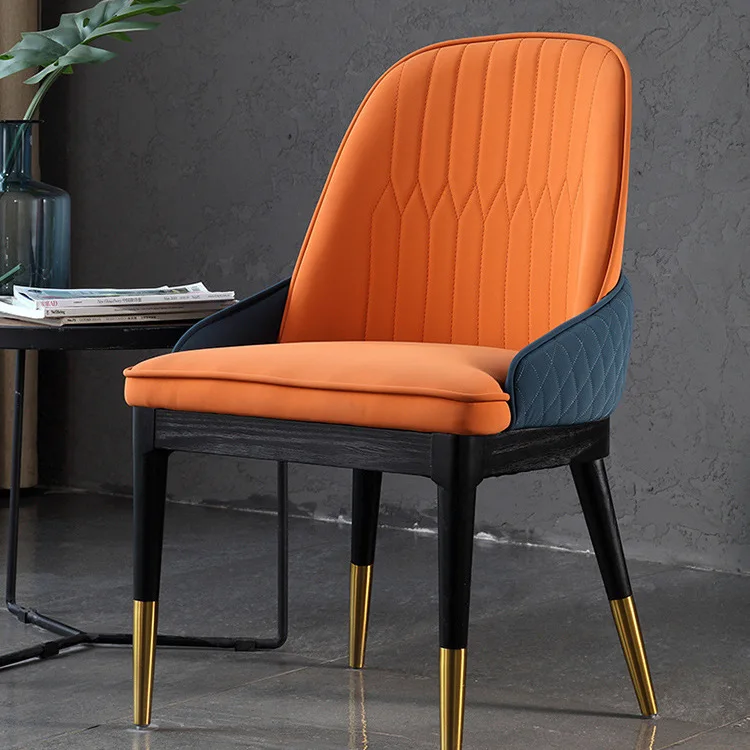 luxurious modern restaurant wooden leg brown orange dining room 4 chairs upholstered leather dining chair dining room furniture