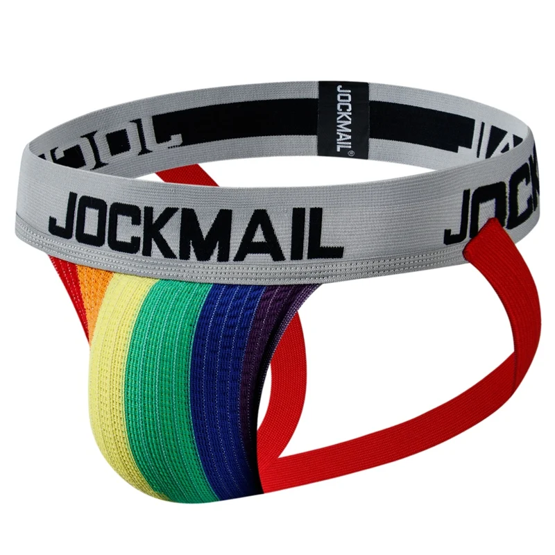 JOCKMAIL luxury quality Gay Jockstraps Rainbow stripe men underwear Sexy male bikini underpants Sissy G-string