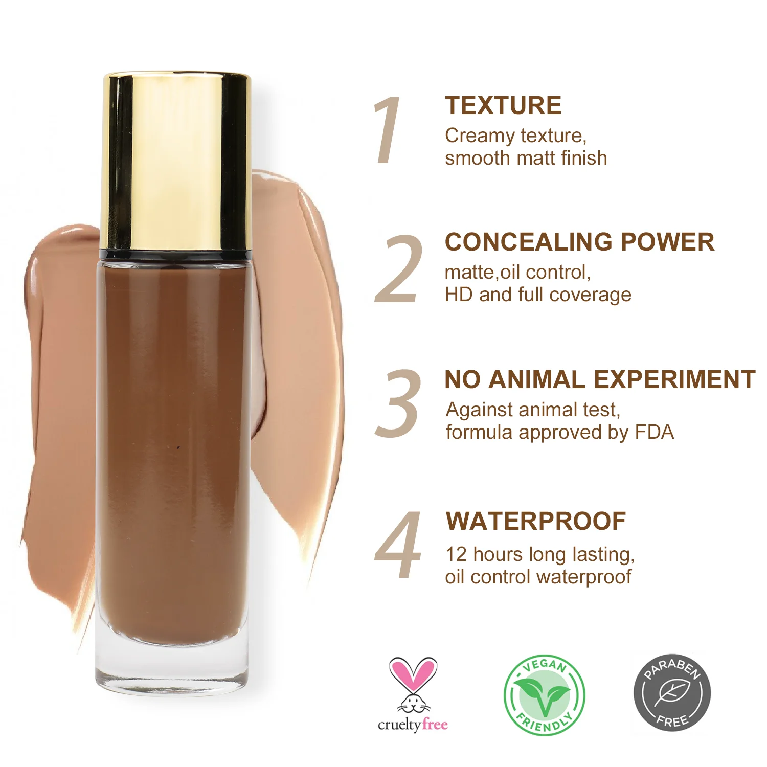 New Design Long Lasting Liquid Foundation for Dark skin Waterproof Foundation Full Coverage