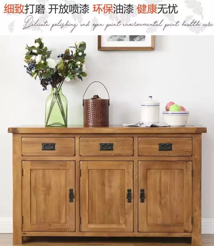 Living room solid wood furniture white oak Office data large storage cabinet with 3-draw 3-door
