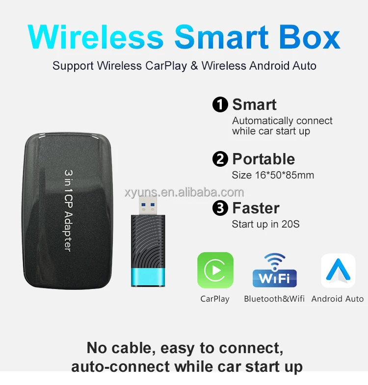 3 in 1 Carplay  Adapter CP-300 Wireless carplay android auto dongle  USB player function screen project