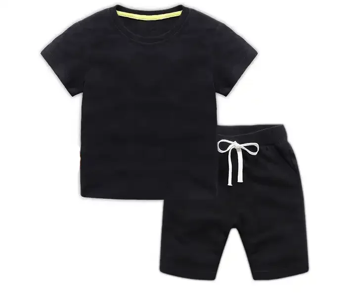Best Selling Summer Wear Customized 100% Cotton Boys Shorts Sets Blank Plain Kids Clothing Two Piece Set