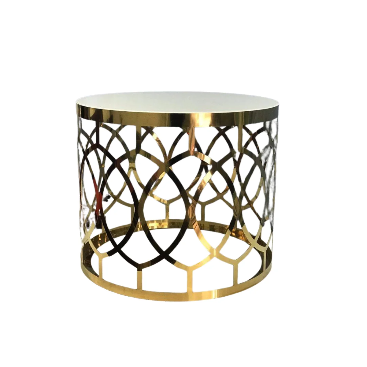 OEM/ODM Hardware Furniture Modern Round Glass Top Polished Base Brass Gold Carved Coffee Table