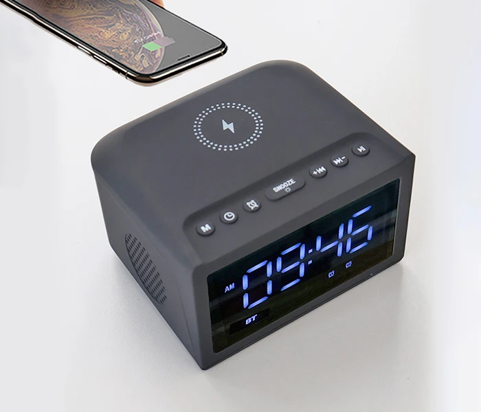 Portable outdoor music playback speaker LED clock display 10W wireless phone charging speaker microphone FM radio