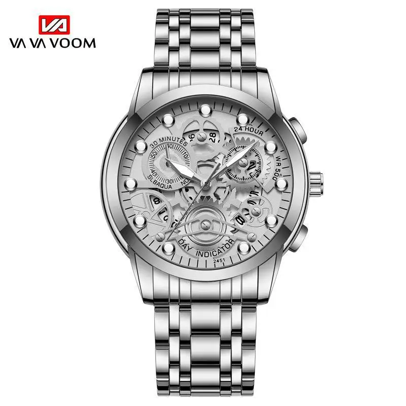 Va Va Voom Wholesale Customization Hollow Quartz Movement Illuminated 24 Hour Decorative Pointer Quartz Watches for Men Cool