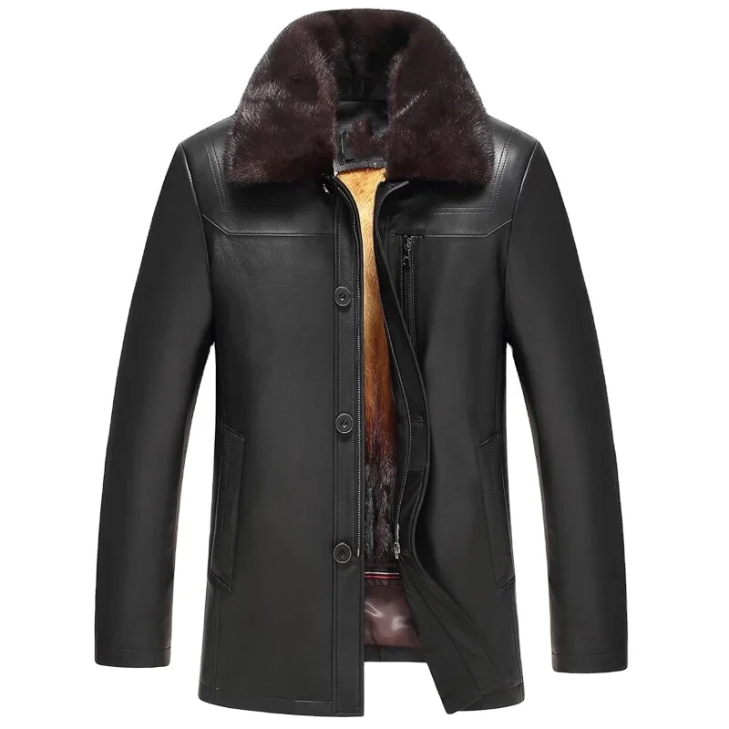 Men new fashion real sheep leather jackets with mink fur lining inside fall winter casual outwear MT840