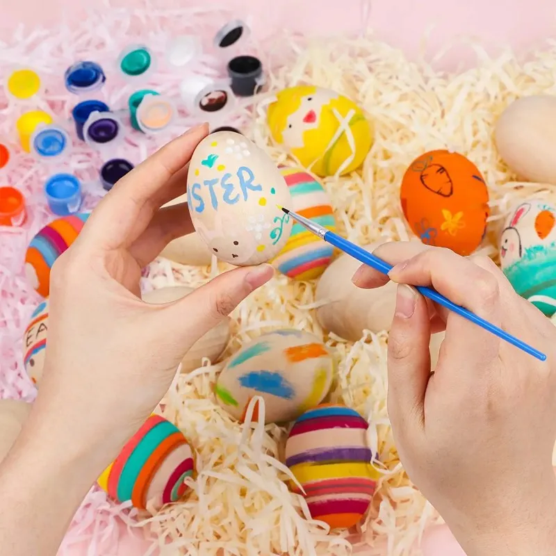 Colors DIY painting graffiti kids toy wooden hand painted Simulated egg toy