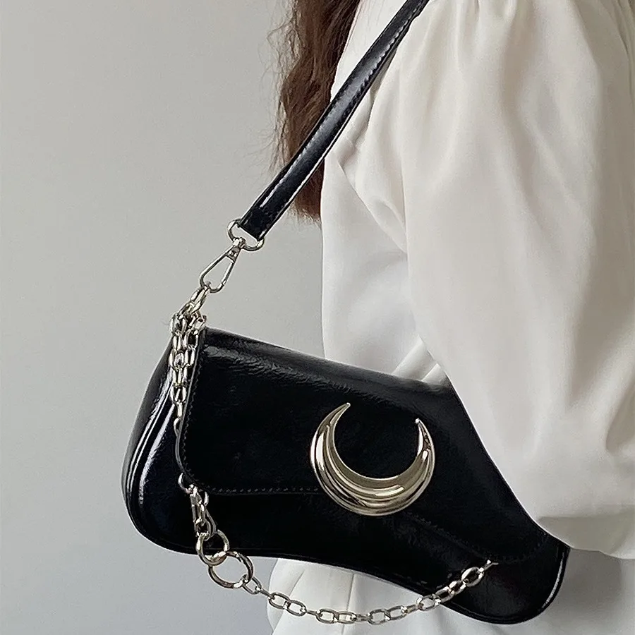 E3159 Niche Y2k Cool Style Trendy Women Punk Bag With Chain Rock Fashion Girls Handbag Pu Leather Shoulder Crossbody Bag