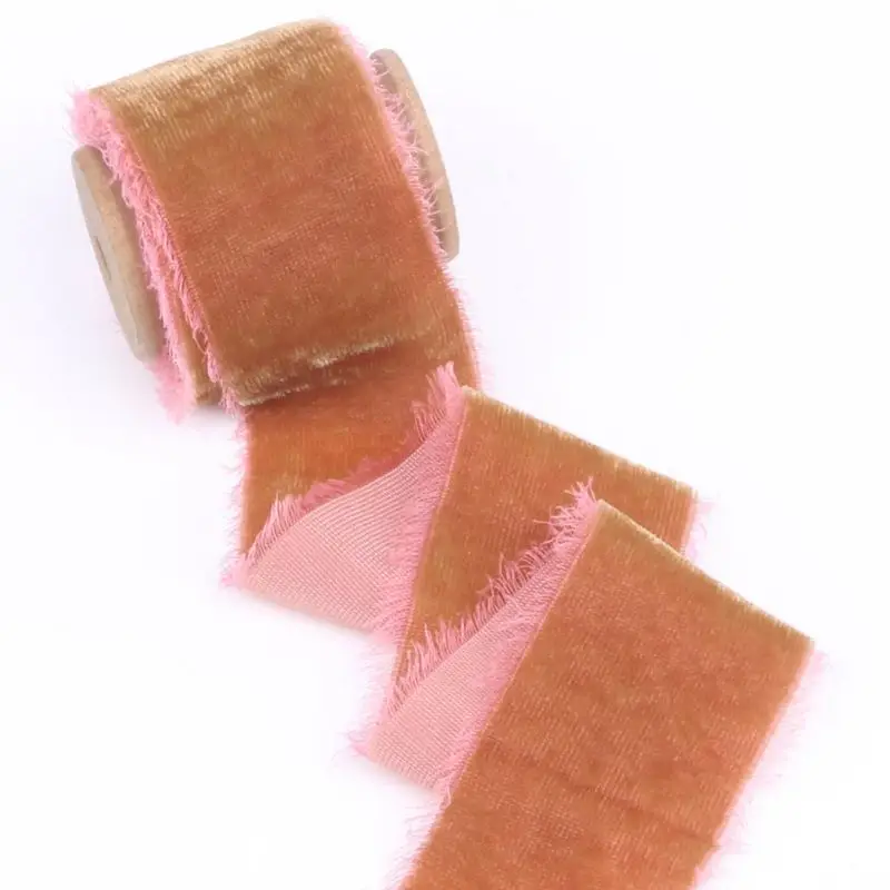 wholesale velvet ribbon bow roll  bridal bouquet one-sided  silk velvet ribbon raw edge for wedding decoration elastic ribbon
