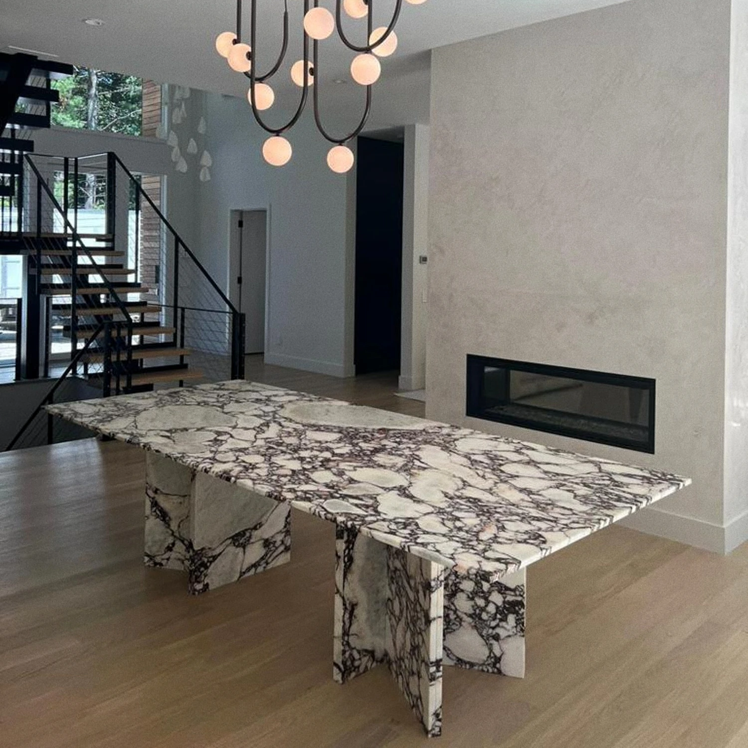 SHIHUI Luxury Design Natural Stone Dining Room Furniture Rectangle Dining Tables Calacatta Viola Real Marble Dining Table