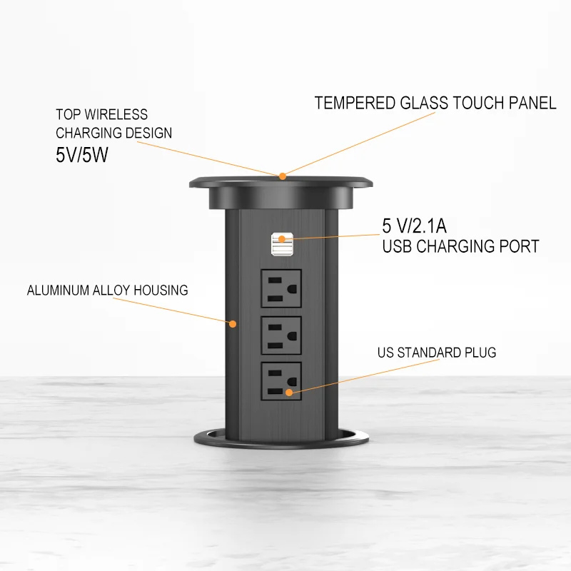 Electric Lifting Sockets Hidden Tabletop Pop Up Retractable Outlet With USB Wireless Charging for Kitchen Office
