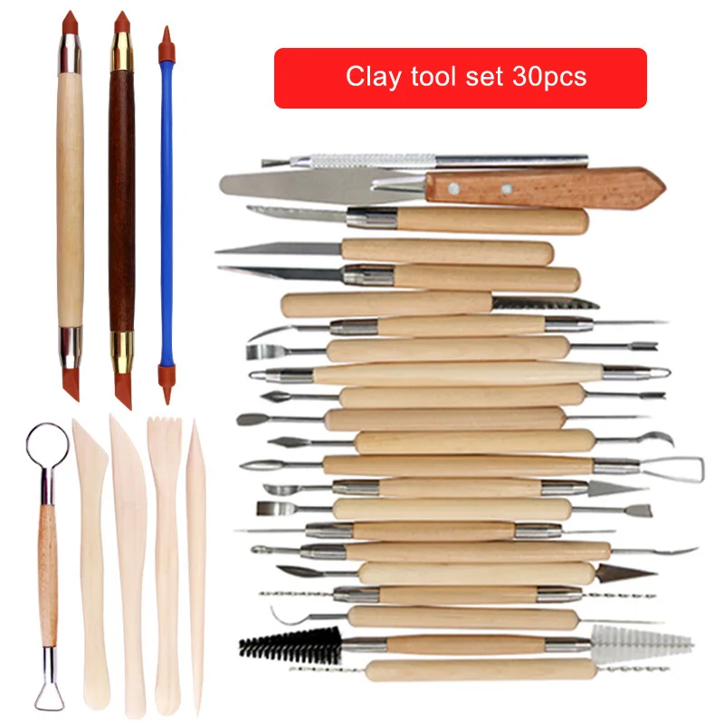 30pcs Double-Sides Wooden Clay Sculpting Carving Tools For Pottery