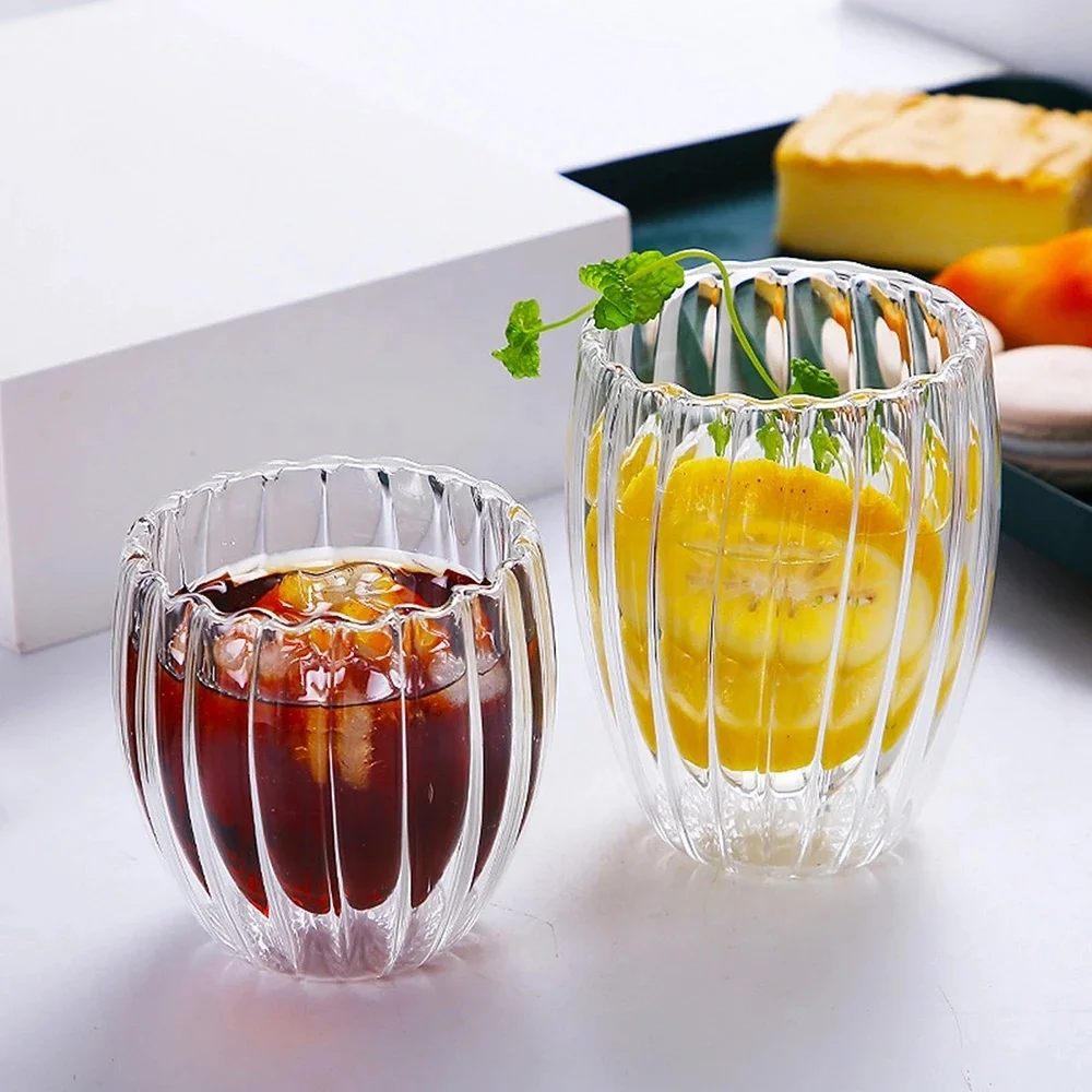 Stripe Double Wall High Borosilicate Glass Mug Heat Resistant Tea Milk Juice Coffee Water Cup Whisky Espresso Coffee