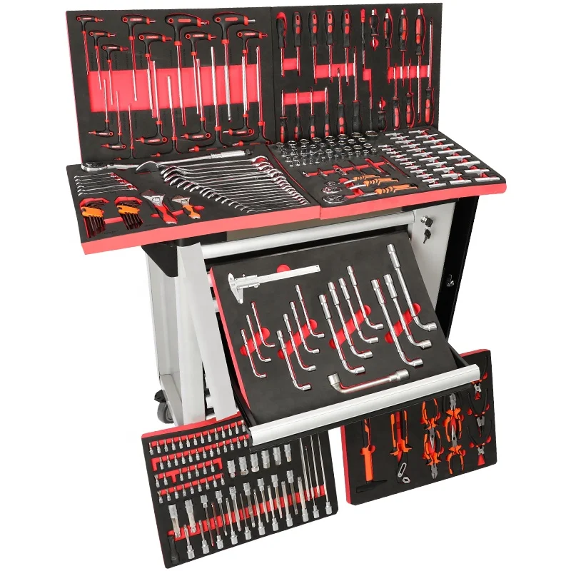 SRUNV 169PCS 6Drawers trolley set tool cabinet tool cabinet trolley box with tools workshop key
