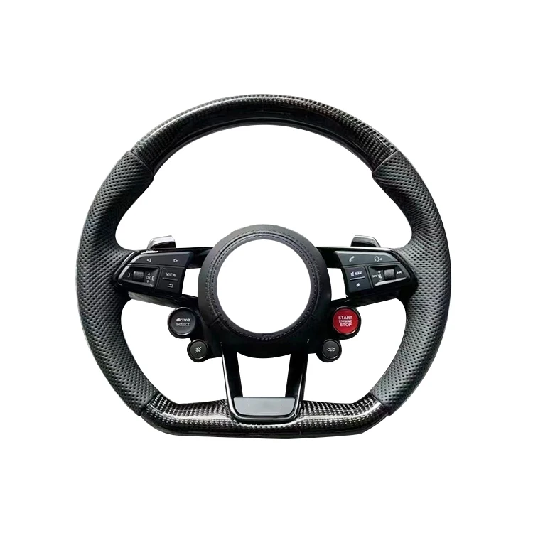 With Start Button S-Line Half Carbon Fiber Paddle LED Steering Wheel for Audi TT R8 A4 A5 B8 B9 S4 RS6 A6 C7 RS Q5 Q6
