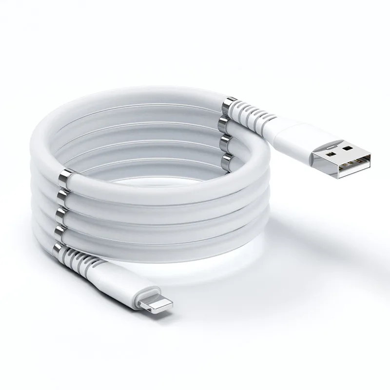 MS1B 3A 8 pin Magnet Easy Coiled Charge USB Type C To Lightning 5A Magnetic Self Winding Portable Fast Charging Data Cable