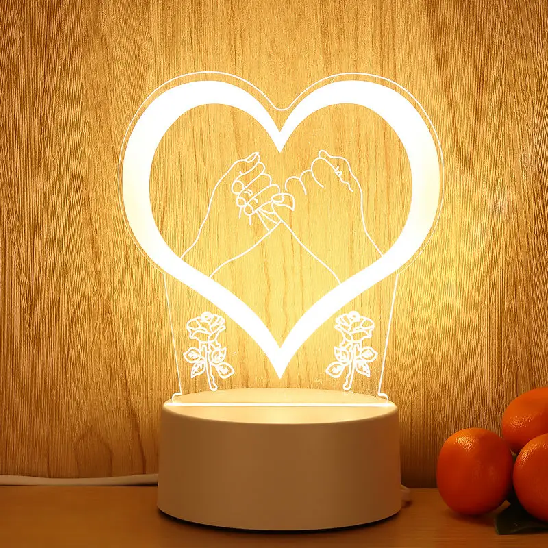 Customized Acrylic 3D Illusion LED Night Light Sweet Heart Anime Night Lamps USB Rechargeable Sensor Power Small Night Light