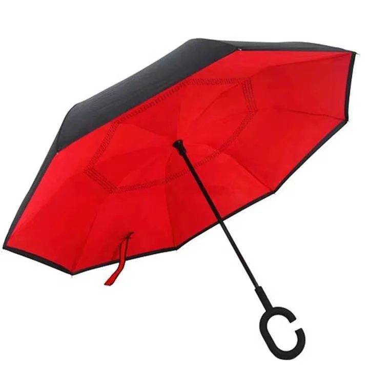 New Arrival Reverse Inverted Car Umbrellas Upside Down Long Handle Umbrella Automatic C Shape Handle Advertising Umbrella