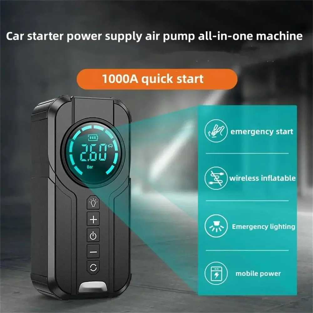 Car Tire Inflator Portable Air Pump Compressor Portable Tire Inflator Car Jump Starter Power Bank With EVA Bag