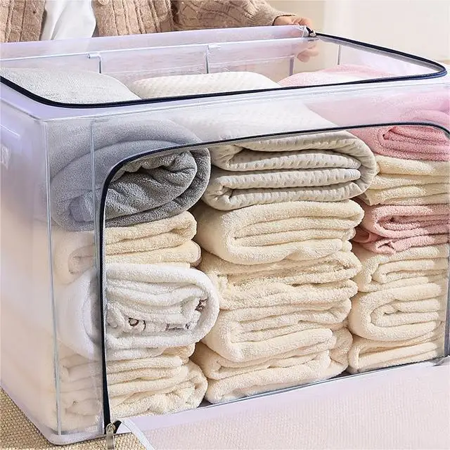 Foldable Large Cloth Storage Bags Steel frame Cotton Fabric Thick Storage Box