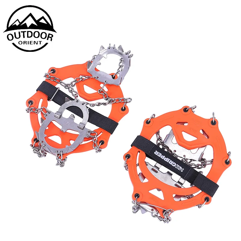 Hiking Crampons Ice Snow Grips Traction spikes Shoes Grips with Anti Slip 14 Teeth Stainless Steel Spikes Protect ice Crampon