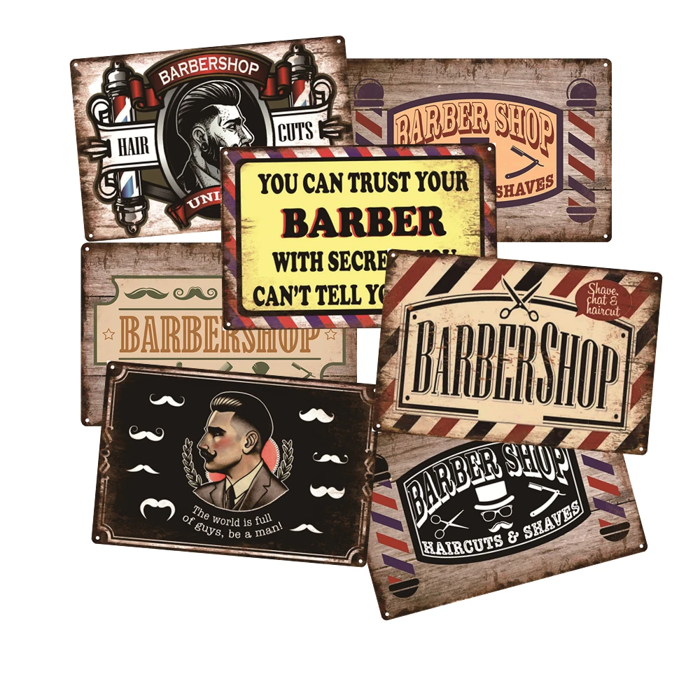 Wholesale vintage metal tin sign Salon Barber Shop hair cut decor