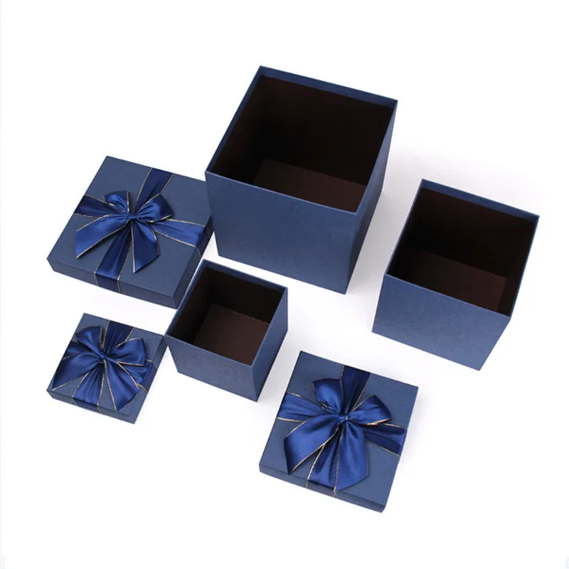 
Gift Boxes Square Fashion High Grade Perfume Bottle Luxury Gift Boxes With Ribbon Large Small Bow Blue Gift Box 
