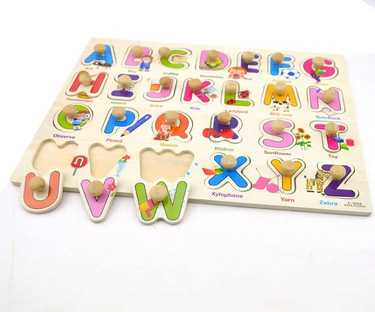Early education Colorful 3D Puzzle english letters learning Wooden peg Puzzles