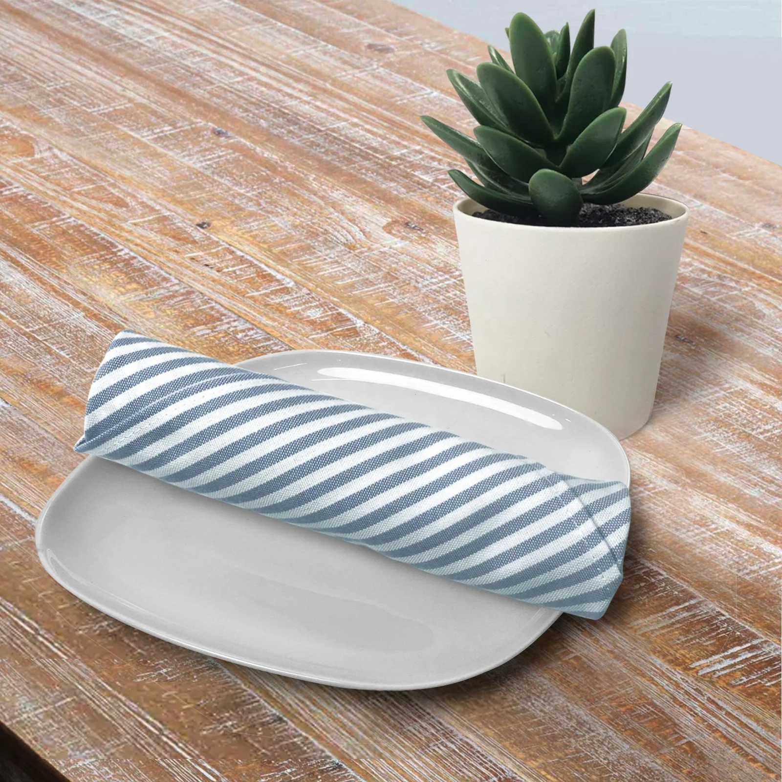 Modern wholesale 100% soft cotton napkin for dining table blue striped napkin