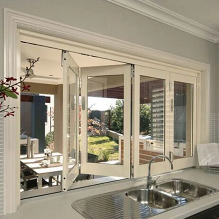 Kitchen Accordion Aluminum Glass Bi Folding Windows Double Glazed Bi-folding Window for House Folding Windows