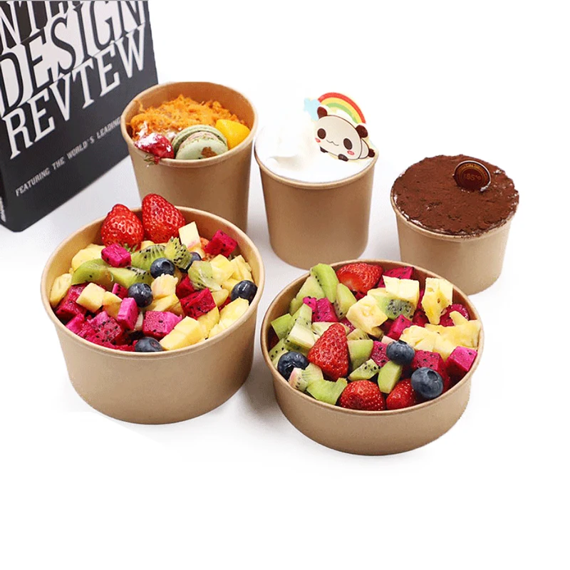 
gold foil kraft paper soup bowl plain rectangular/ food container with lids 390 cc 