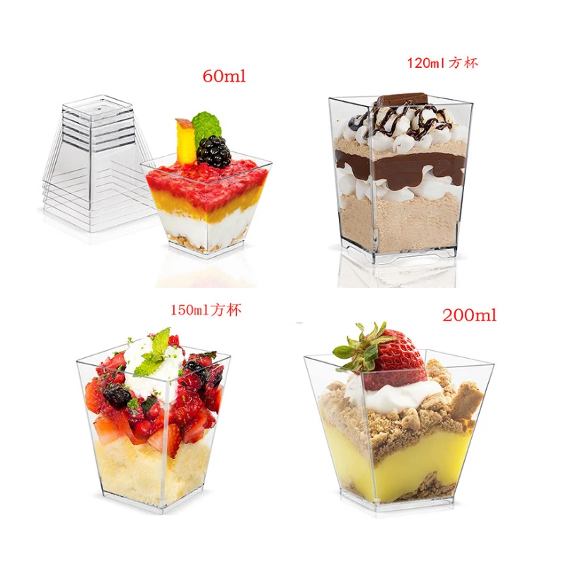 60ml120ml150ml square trapezoidal PS hard plastic transparent dessert cup mousse/pudding/packaging cup