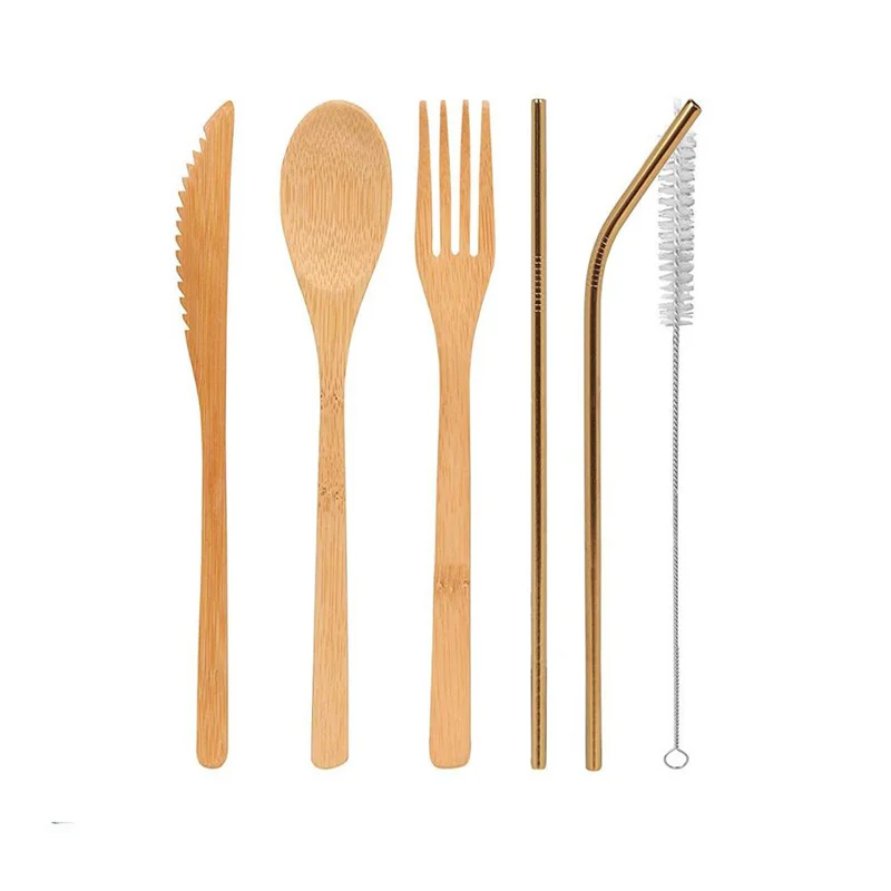 Plates Surf Wax Comb Paper Bag Packing Children Tableware Set Travel Bamboo Cutlery With Travel