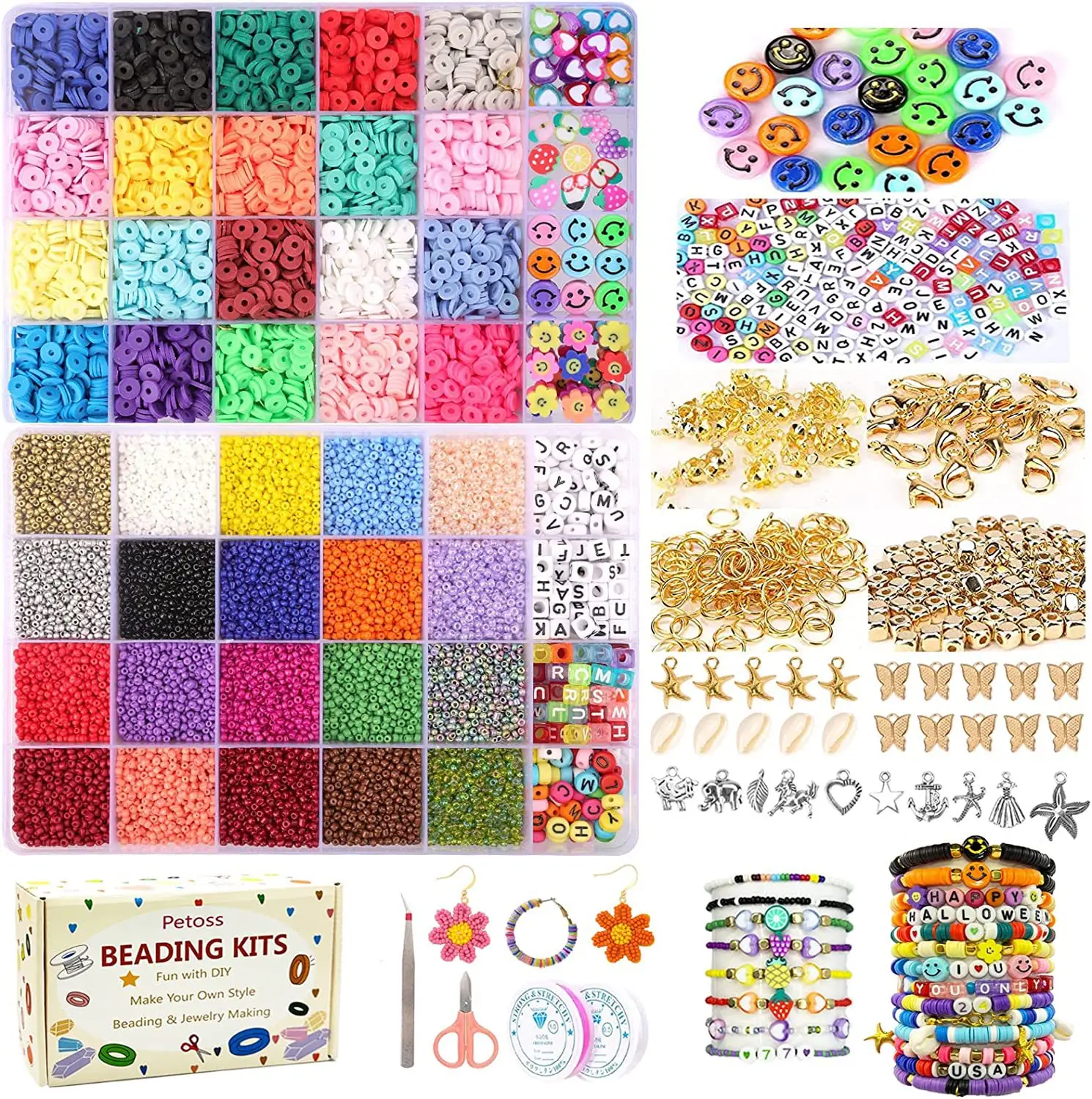 Diy Glass Kits 48 Grid Alphabet Beads Sets Polymer Crystal Seed Beads for OEM Clay Jewelry Making Letter Bead Craft Kit
