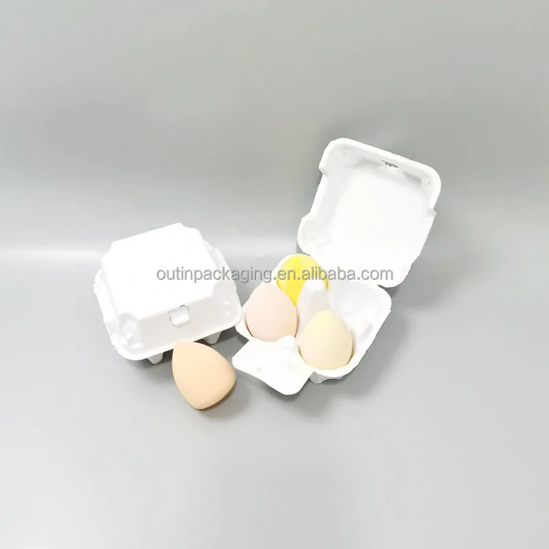 Biodegradable Sugarcane bagasse pulp Paper Tray for cosmetic packaging eco friendly molded pulp box make up sponge packaging