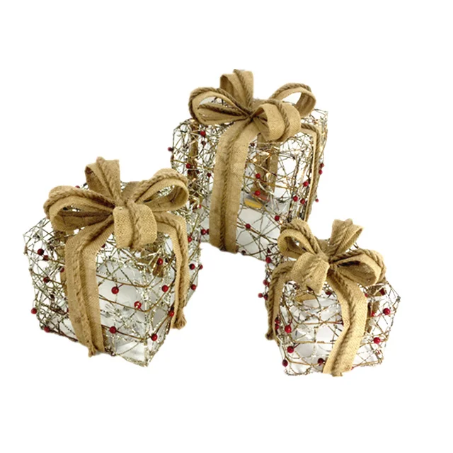 Home Decoration Lights Sisal 3 Gift Boxes Assorted