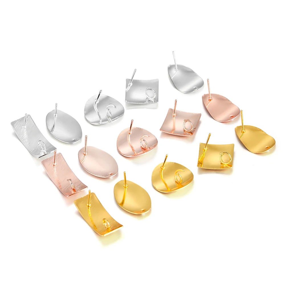 10sets/lot Gold Geometric Polygonal Earring Stud Earring Posts With Loop Connector For DIY Earring Jewelry Making Supplies