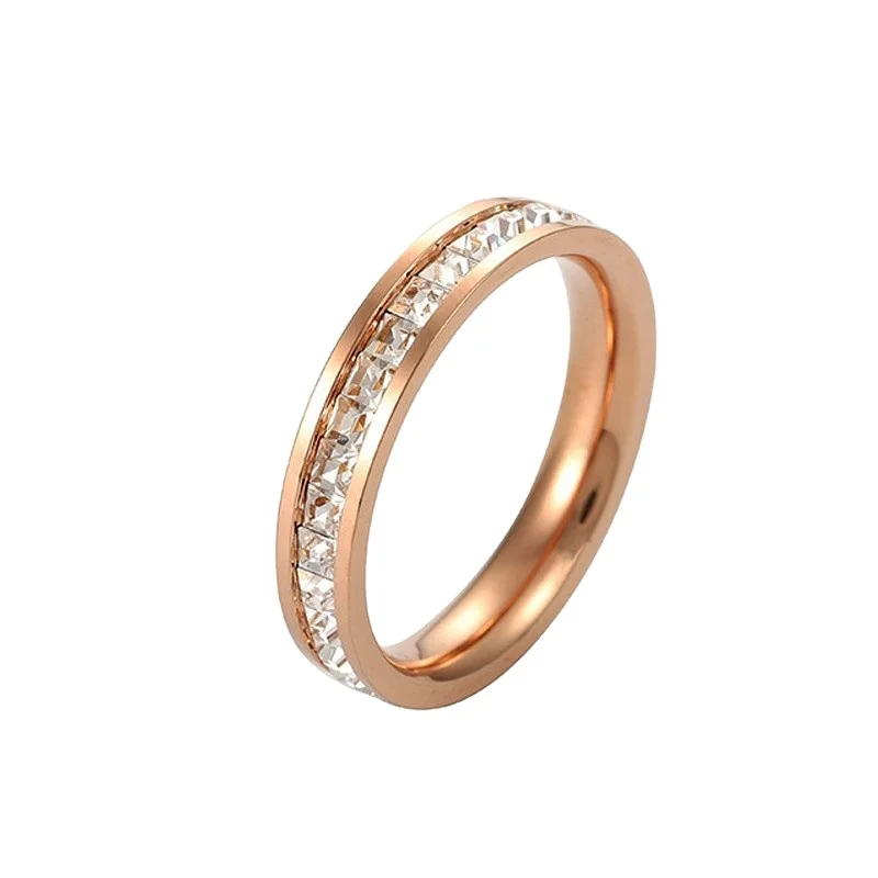 Dropshipping  Titanium steel single row full star titanium steel couple ring female diamond personality simple niche ring R92