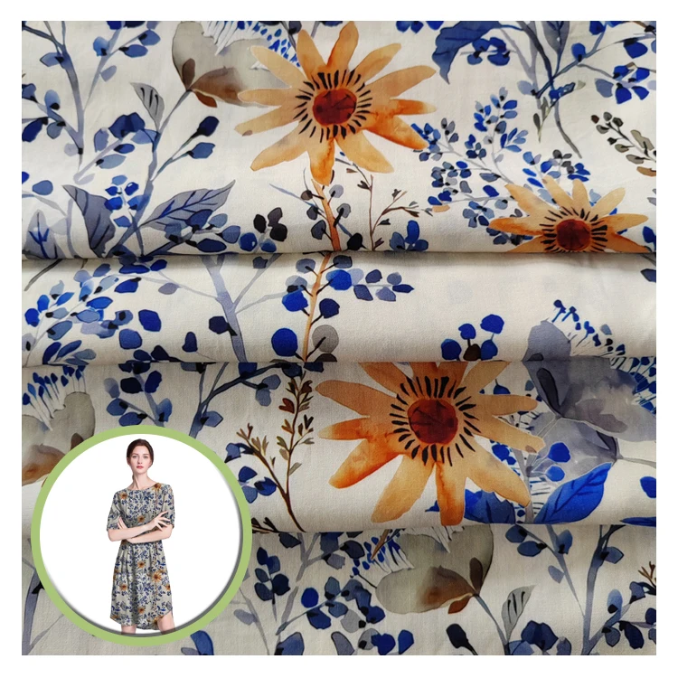 Digital Print Fabric Manufacturers China Textile Factory Dark Purple Polyester Rayon Digital Fabric For Clothing