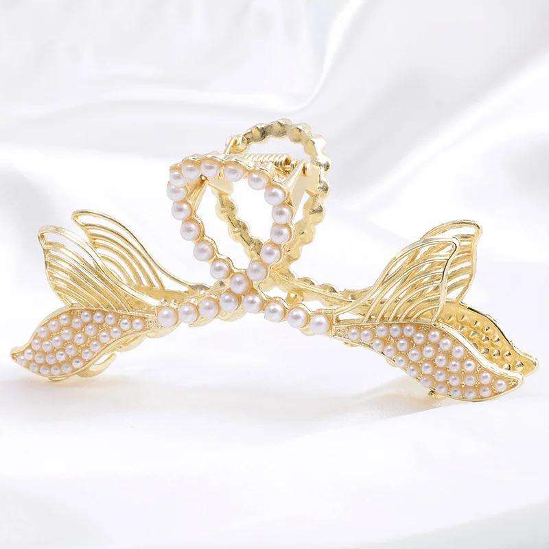 Flower Hairpin Pearl Metal Hair Claw Clips For Women Alloy Back Bun Tulip Flower Hair Clips Headwear