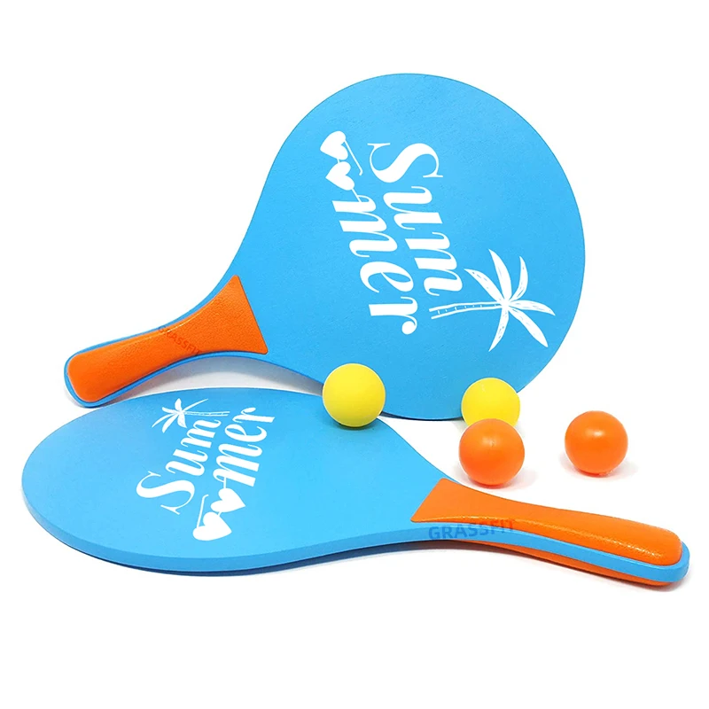 Wholesale UV Printing Custom Pattern Wooden Tennis Beach Game Sports Tennis Ball Racket Bat Set Game Ball Paddles Ball Toys