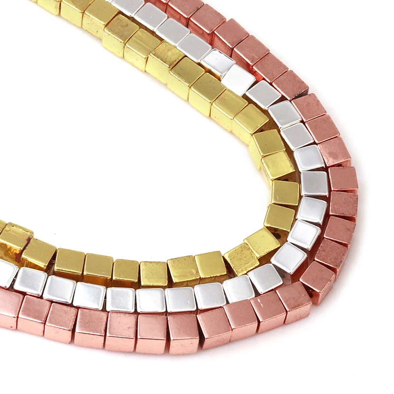 
2*2mm Cube Hematite beads Natural Stone Square Spacer Loose bead for Jewelry Bracelet Making DIY accessories 15