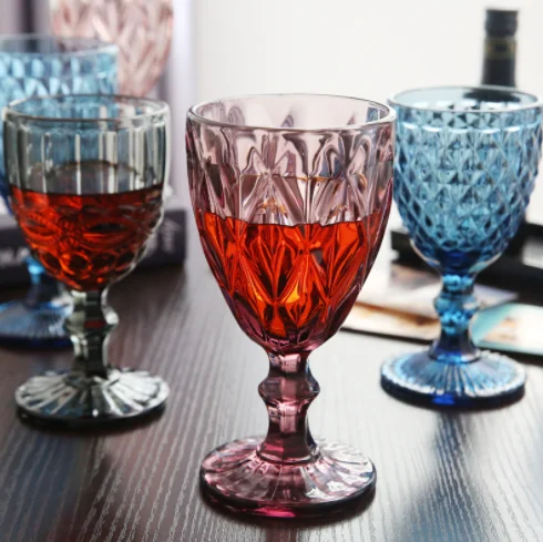 Raymond Embossed Stained glass Wine Glass Thickened Tall Vintage Wine Glass Green Rhomboid Trumpet 240ml